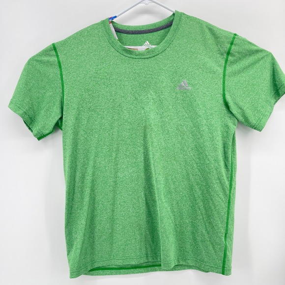 Adidas T-Shirt Men XL Green Heathered Polyester Climalite Logo Short Sleeve - Picture 4 of 8